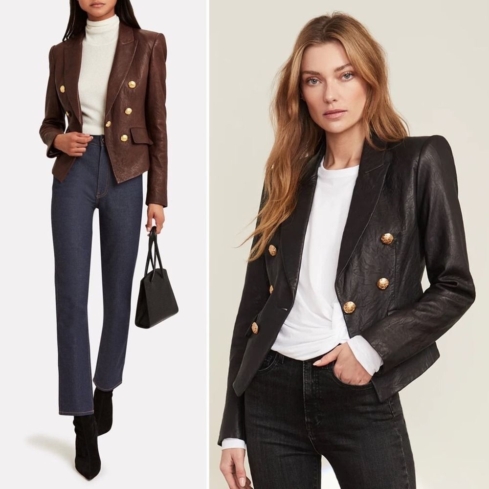Sz 2 Veronica Beard Cooke Leather Dickey Jacket Blazer Olive Green - Picture 13 of 14
